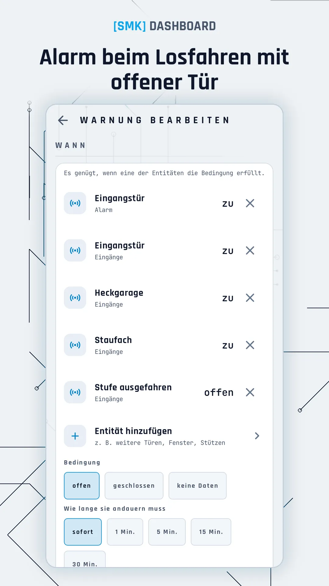 Alarm, wenn Sie mit offener Tür losfahren