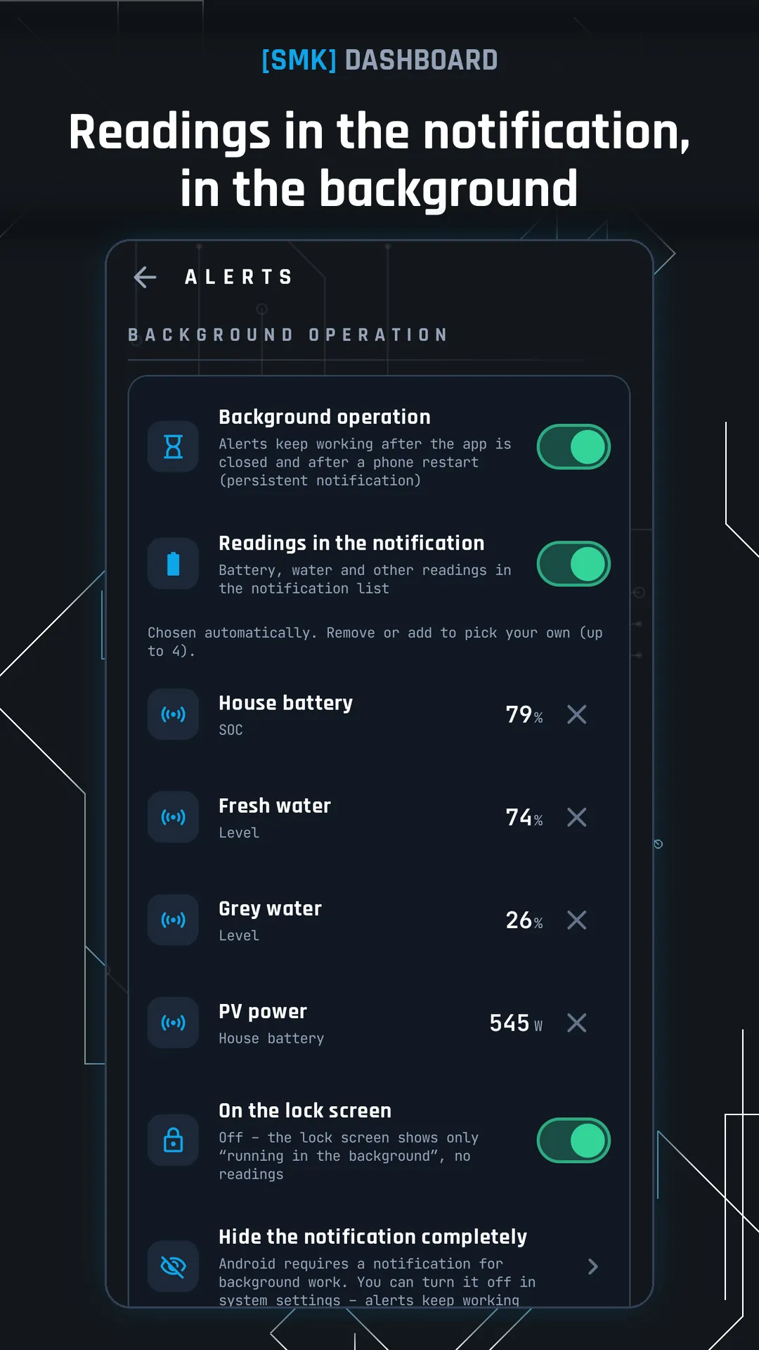 Readings in the notification, background operation