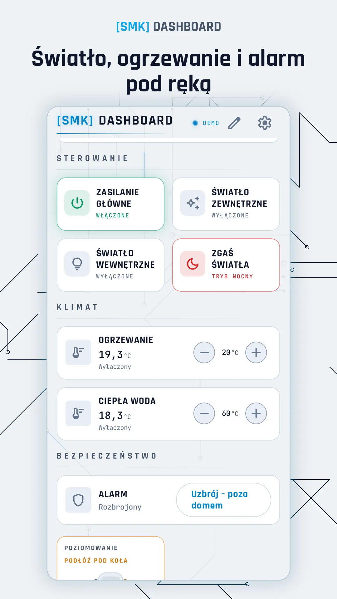 Światło, ogrzewanie i alarm pod ręką