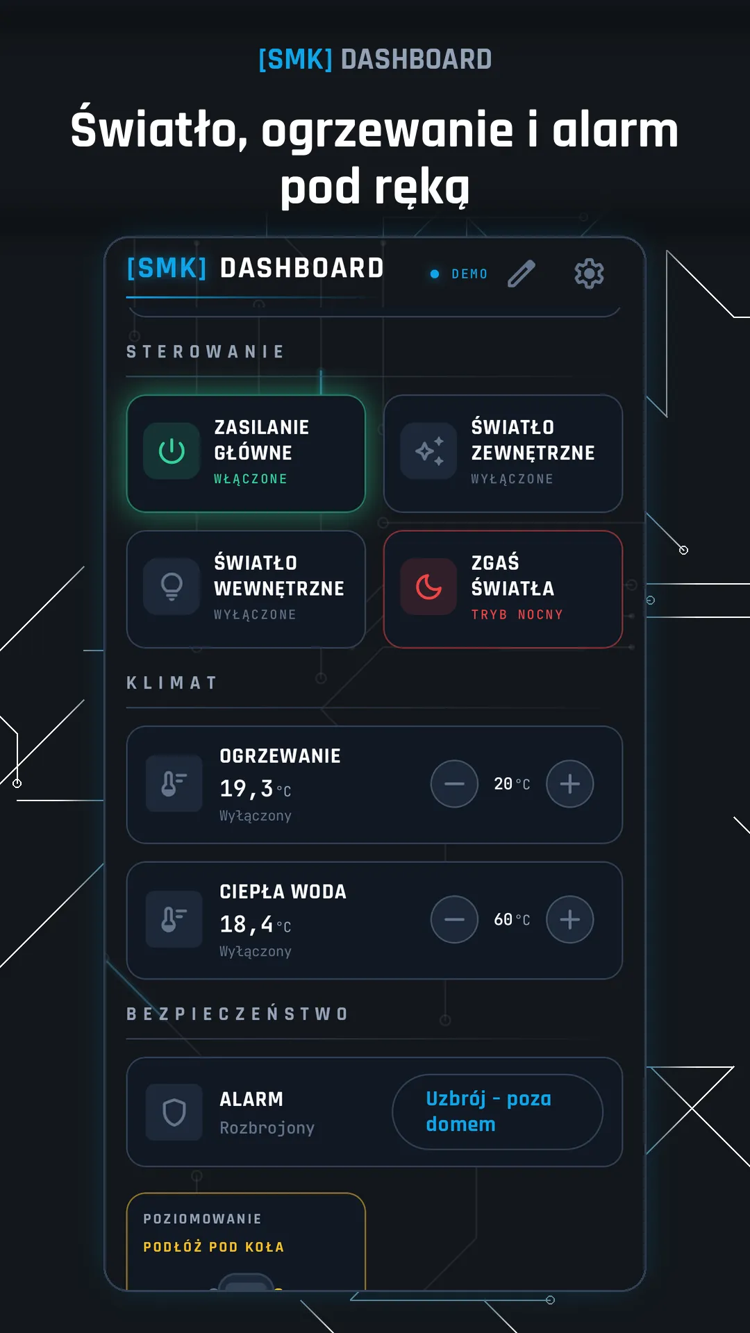 Światło, ogrzewanie i alarm pod ręką